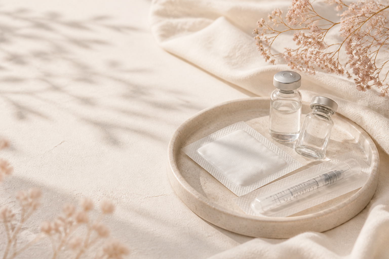 Premium wellness products in a warm editorial setting