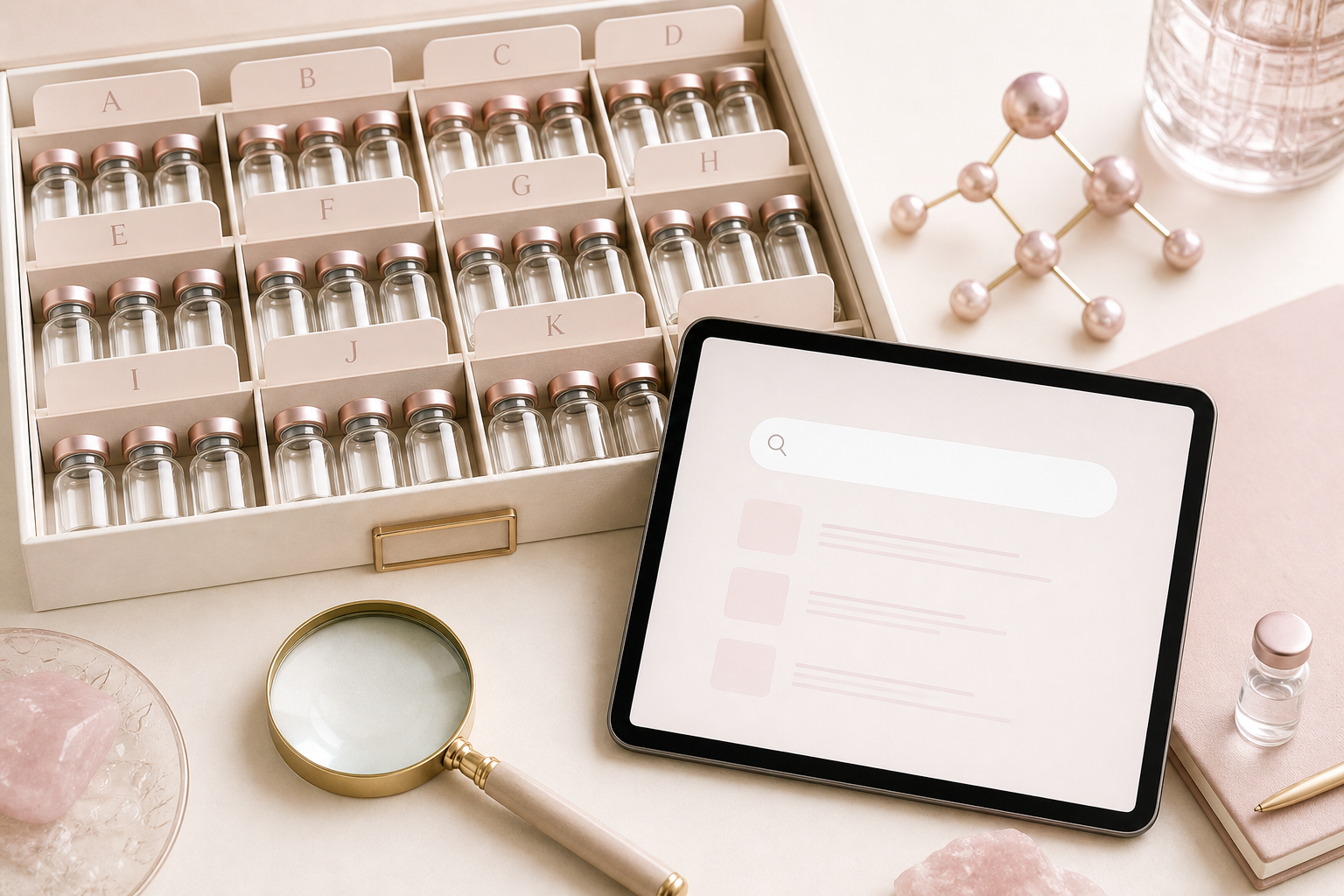 Organized peptide reference cards with molecular diagrams